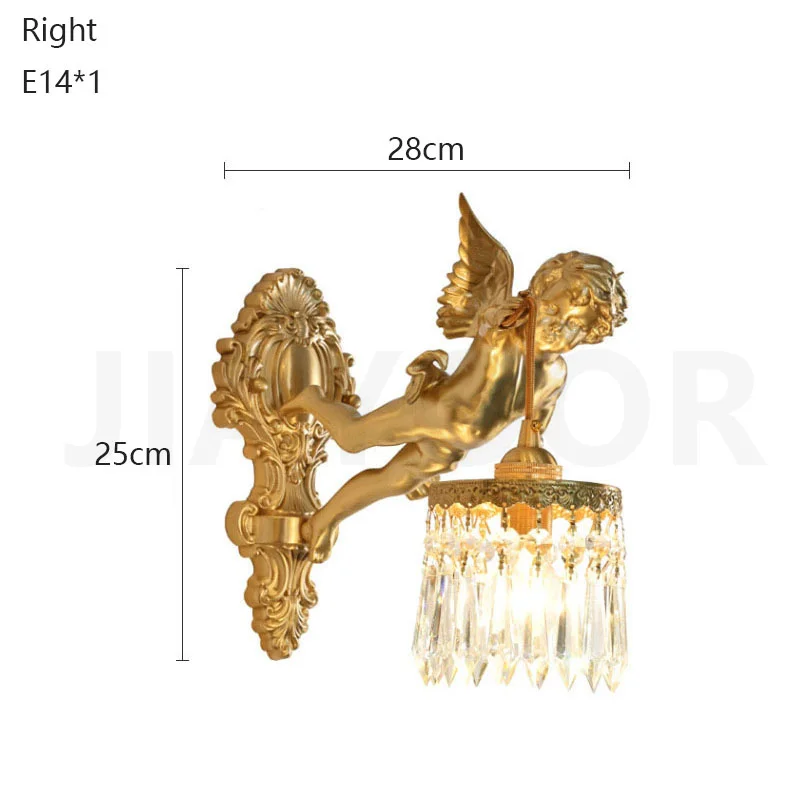 Franse retro koperen engel bloem kristallen wandlamp woonkamer slaapkamer hal veranda balkon bedlampje kristallen kroonluchter LED