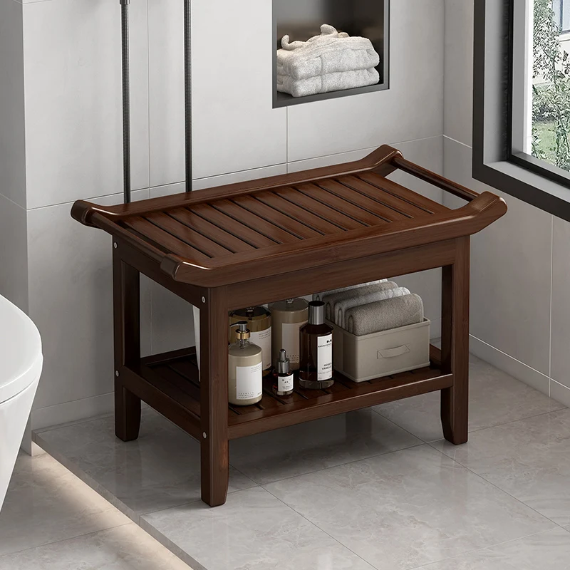 Waterproof Anti-Slip Bamboo Shower Stool Bathroom Bath Bench for Foot Washing And Entryway Shoe