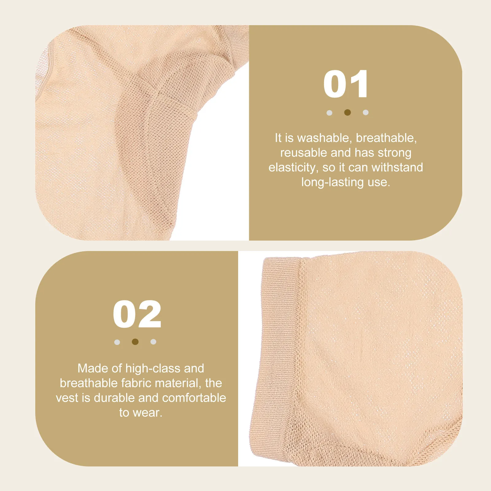 Washable Thin Beige Underarm Vest Breathable Sweat Absorbent Shield Underwear Vest for Summer Outdoor Activities