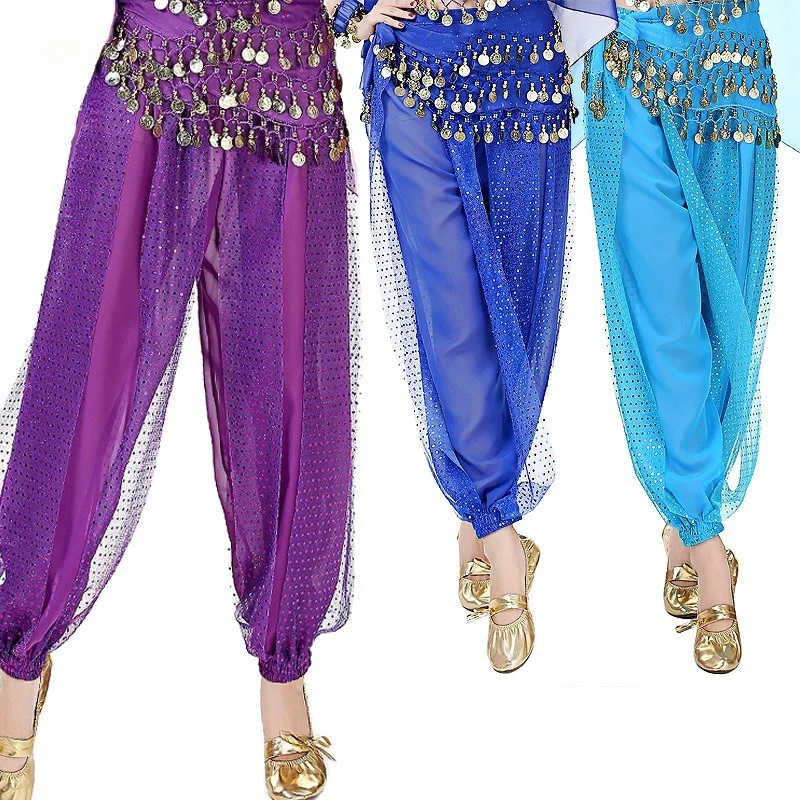 Indian Dance Pants with Sequins, Lantern-style Pants for Belly Dance Performance, Dance Pants for Belly Dance.