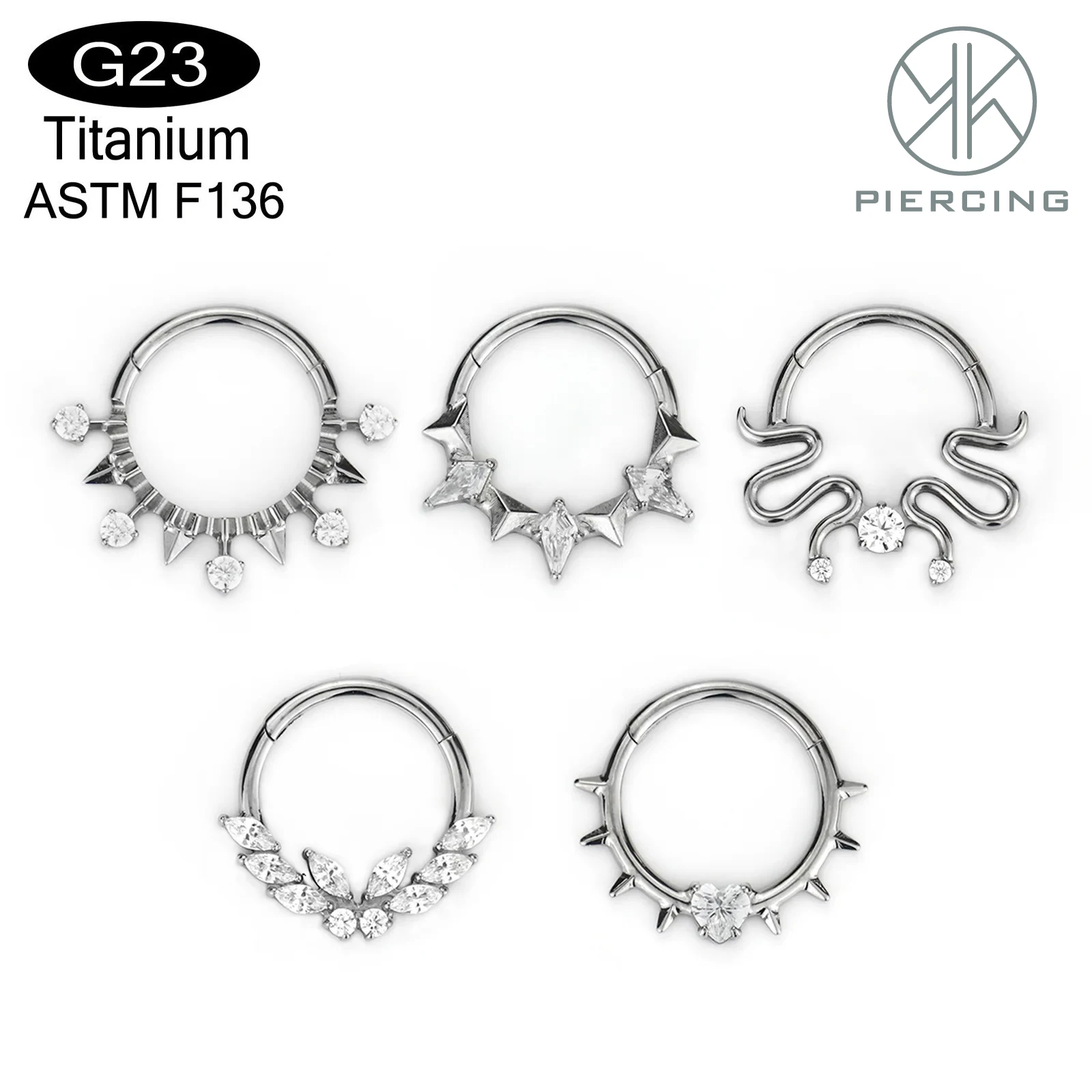 F136 Titanium Inlaid Zircon Nose Ring Heart-shaped Zircon Diamond shaped Zircon Closed Ring Sealing Ring Perforated Jewelry