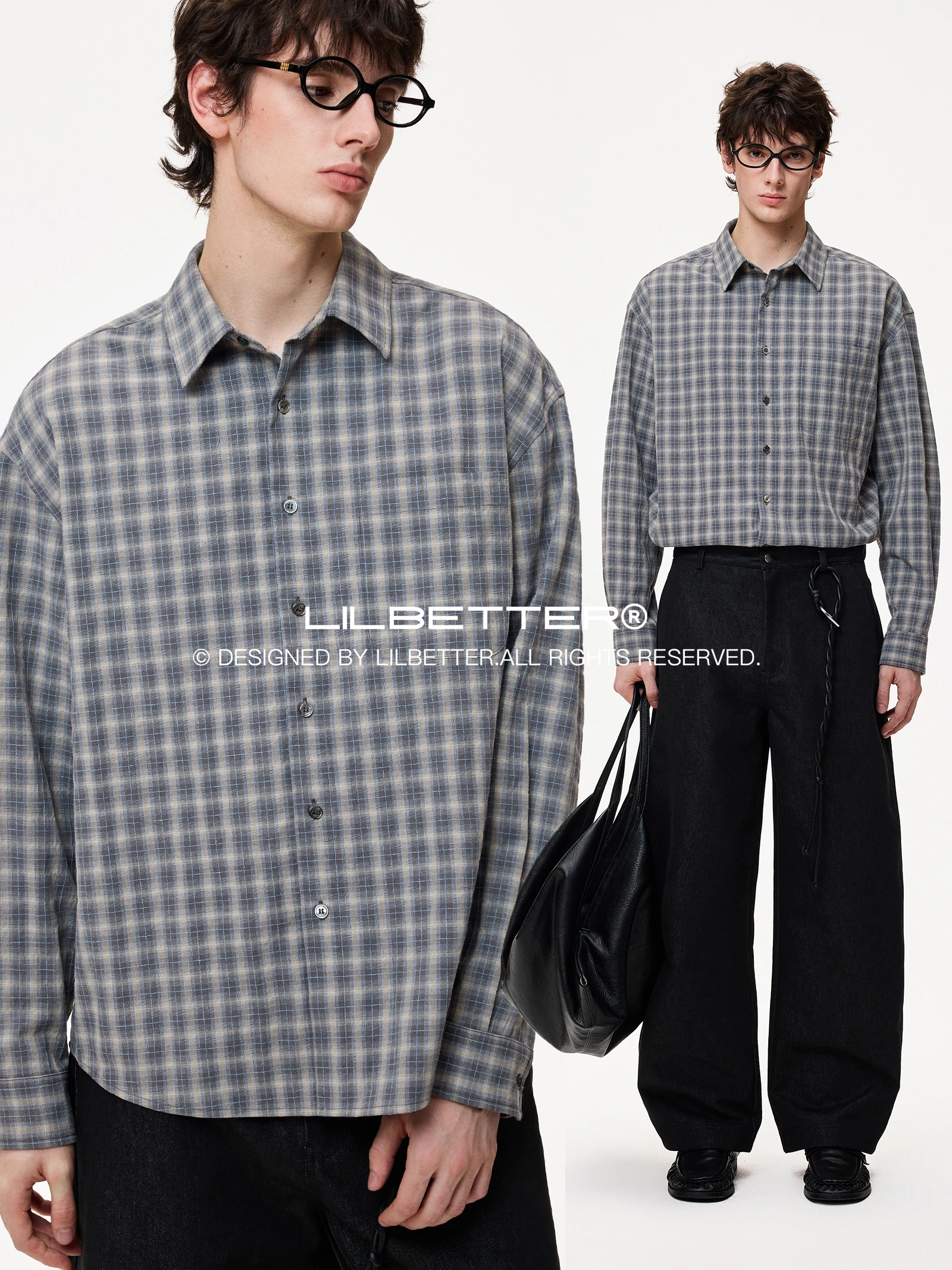 Lilbetter American Style Plaid Long Sleeve Shirt Loose Design Casual Versatile Outerwear Polyester Cotton Blend Autumn Wear