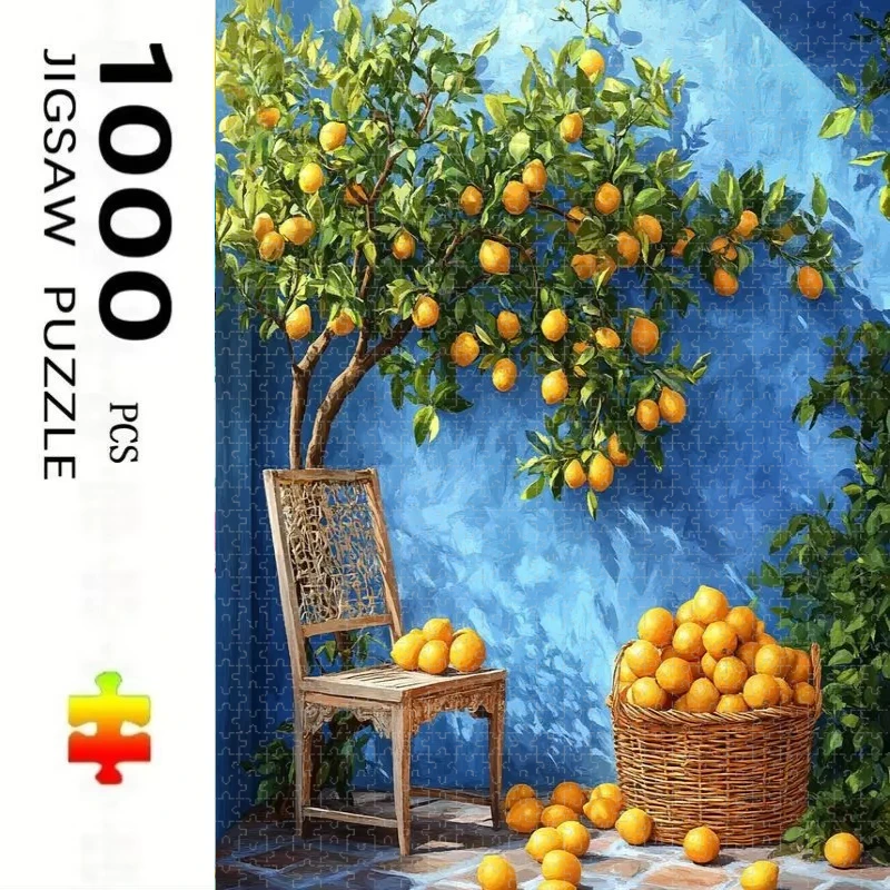 500/1000 Pcs Jigsaw Puzzles Mediterranean Lemon Tree Challenging Family Activity Games for Gameroom Bedroom Livingroom Gift