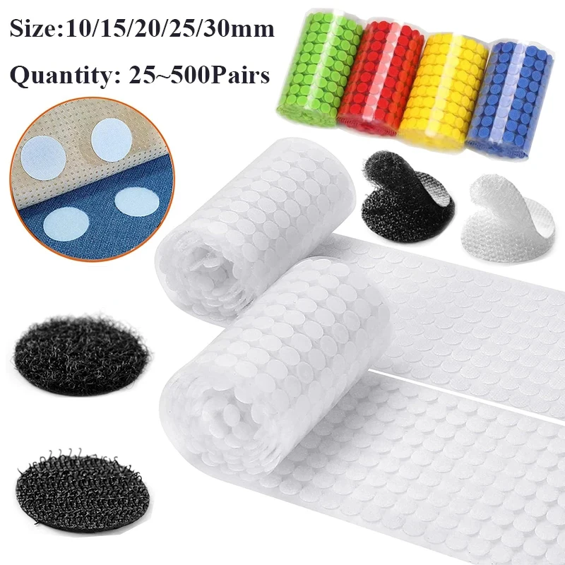 500 Pairs~25pair Self Adhesive Fastener Tape Dots 15/20/25/30mm Strong Glue  Sticker Disc White Black Round Coinn Hook Loop Tape