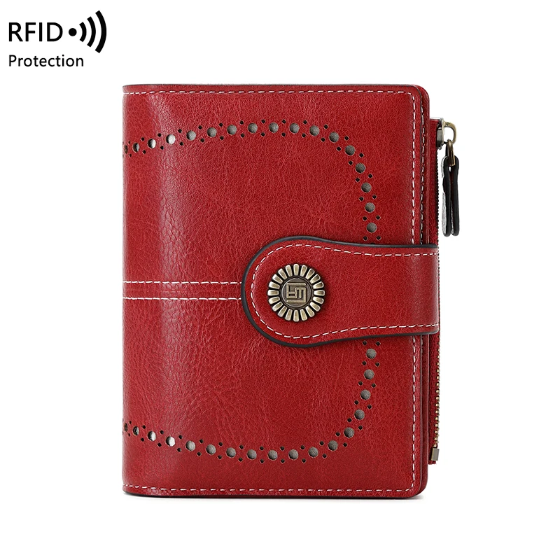 RFID Anti-Theft Retro Wallet for Women, Multi-Card Zipper, Zipper Buckle, Fashion Coin Wallet, Multi-functional Short Wallet