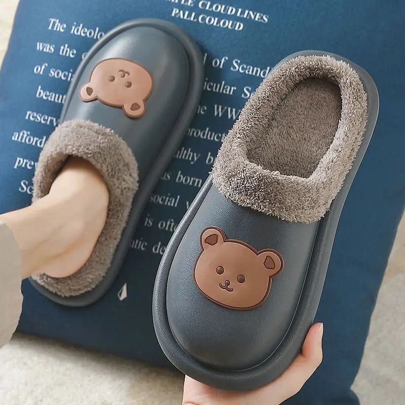 

Теплые тапочки унисекс с мультяшным рисунком, мягкие водонепроницаемые плюшевые тапочки из ПВХ, женские сабо, пушистая домашняя обувь для дома, Осень-зима