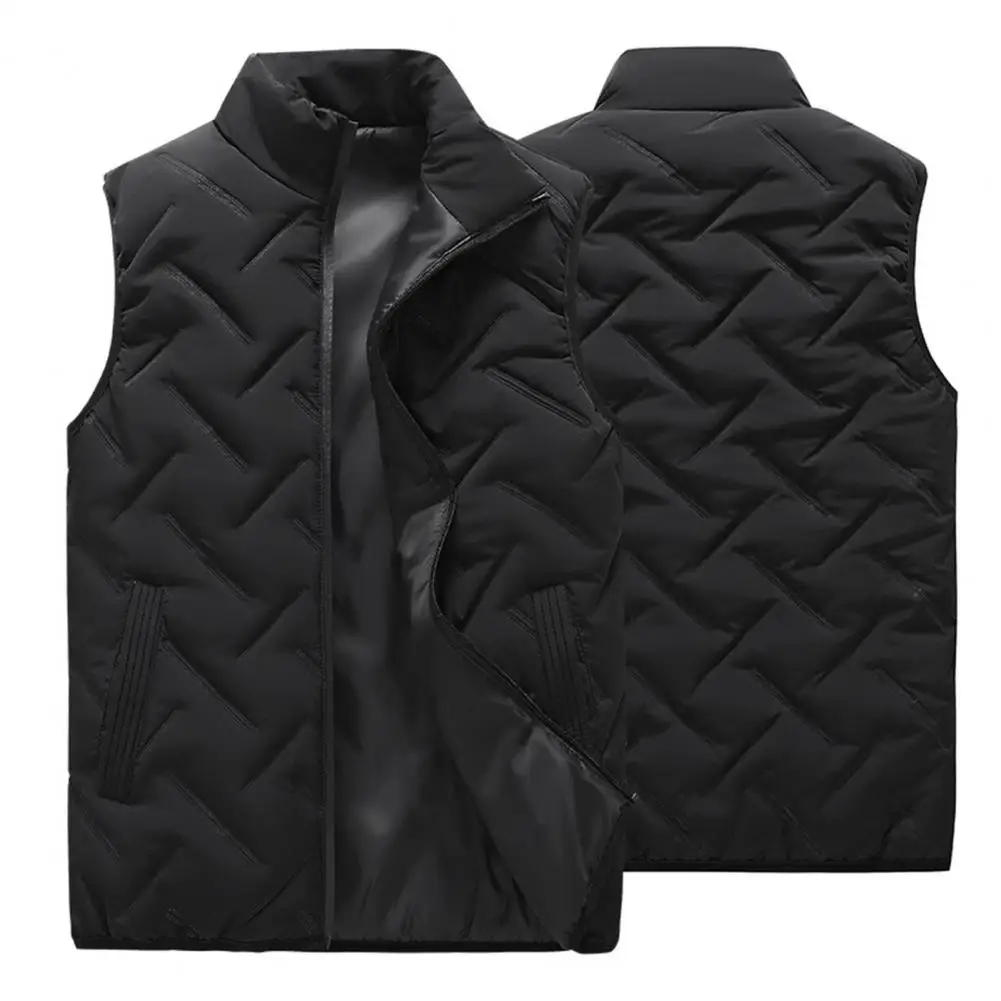 Winter Outerwear with Pockets Men's Winter Stand Collar Sleeveless Vest with Zipper Closure Pockets Solid Color Thickened