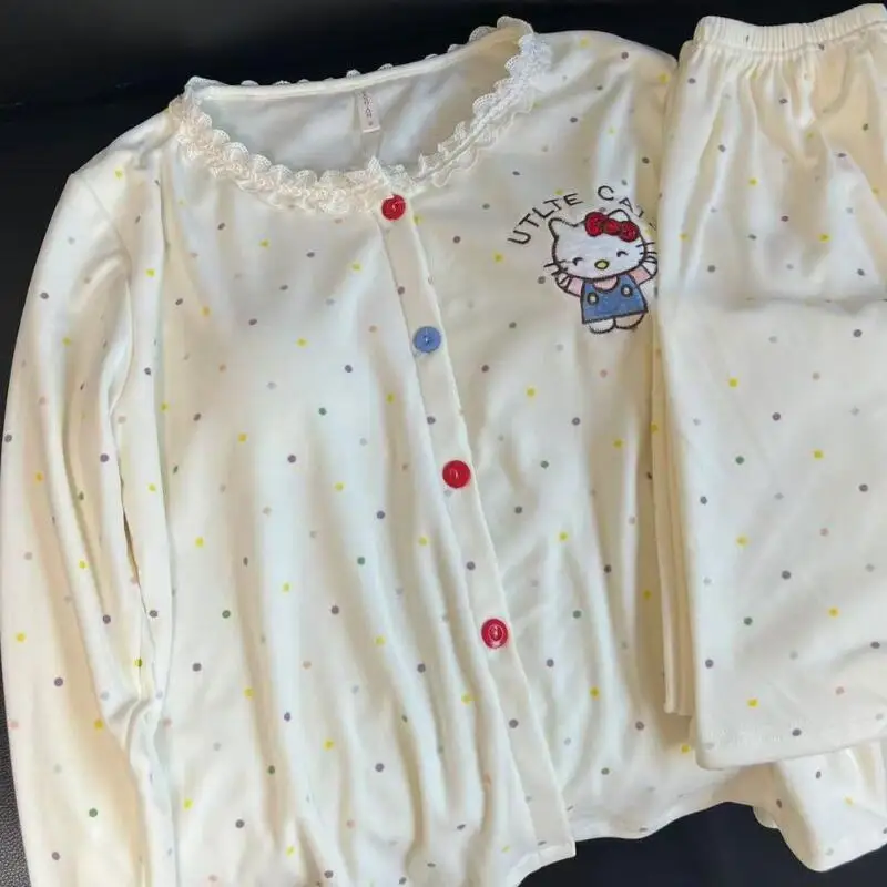 

Студенческие пижамы Sanrios, кавайные брюки с длинными рукавами Hello Kittys, милая повседневная удобная свободная домашняя одежда в консервативном стиле с принтом