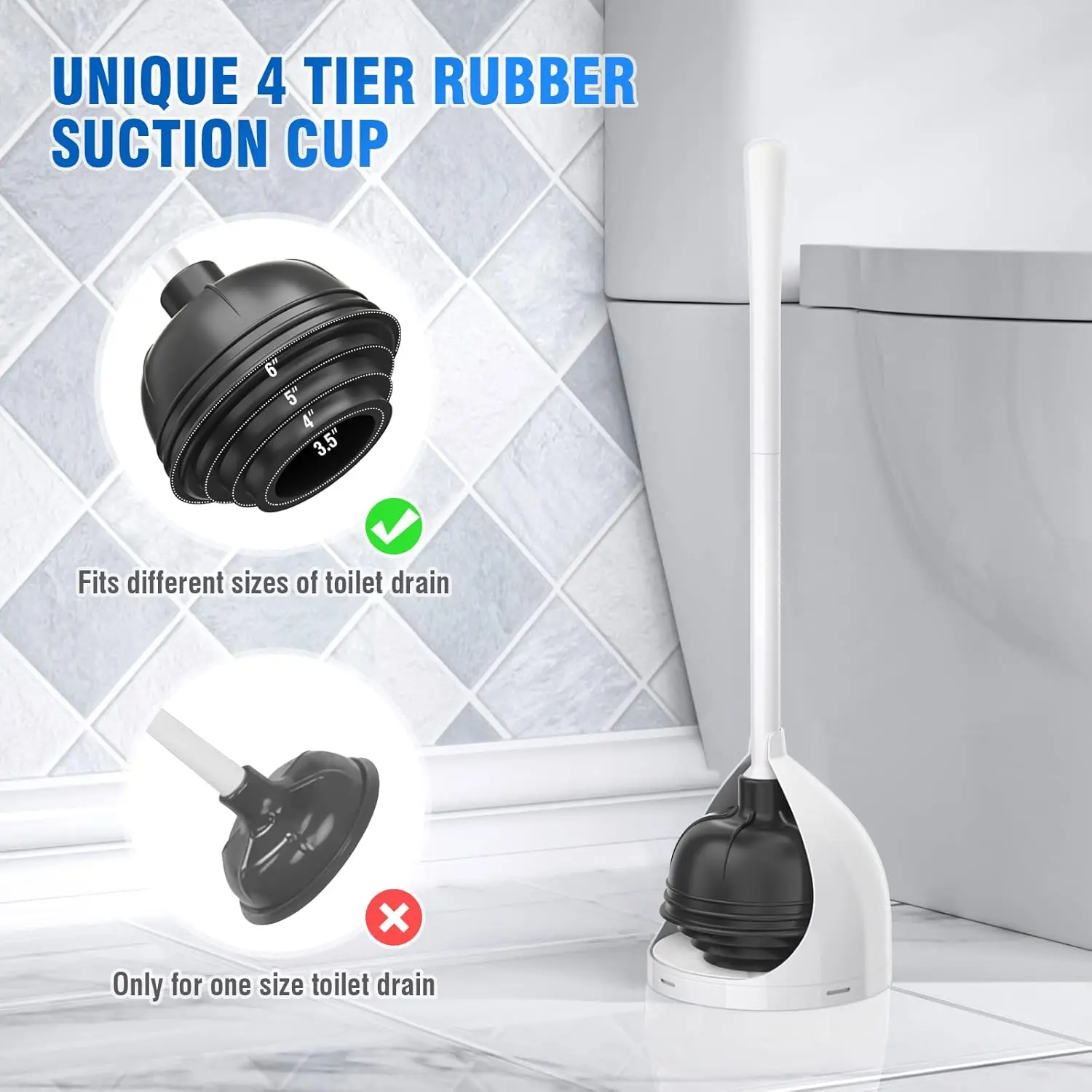 Kit com 2 Desentupidores de Vaso Sanitário Multiuso com Suporte para Ralos de 5,7 Polegadas, Ferramenta de Banheiro Branca de Alta Resistência