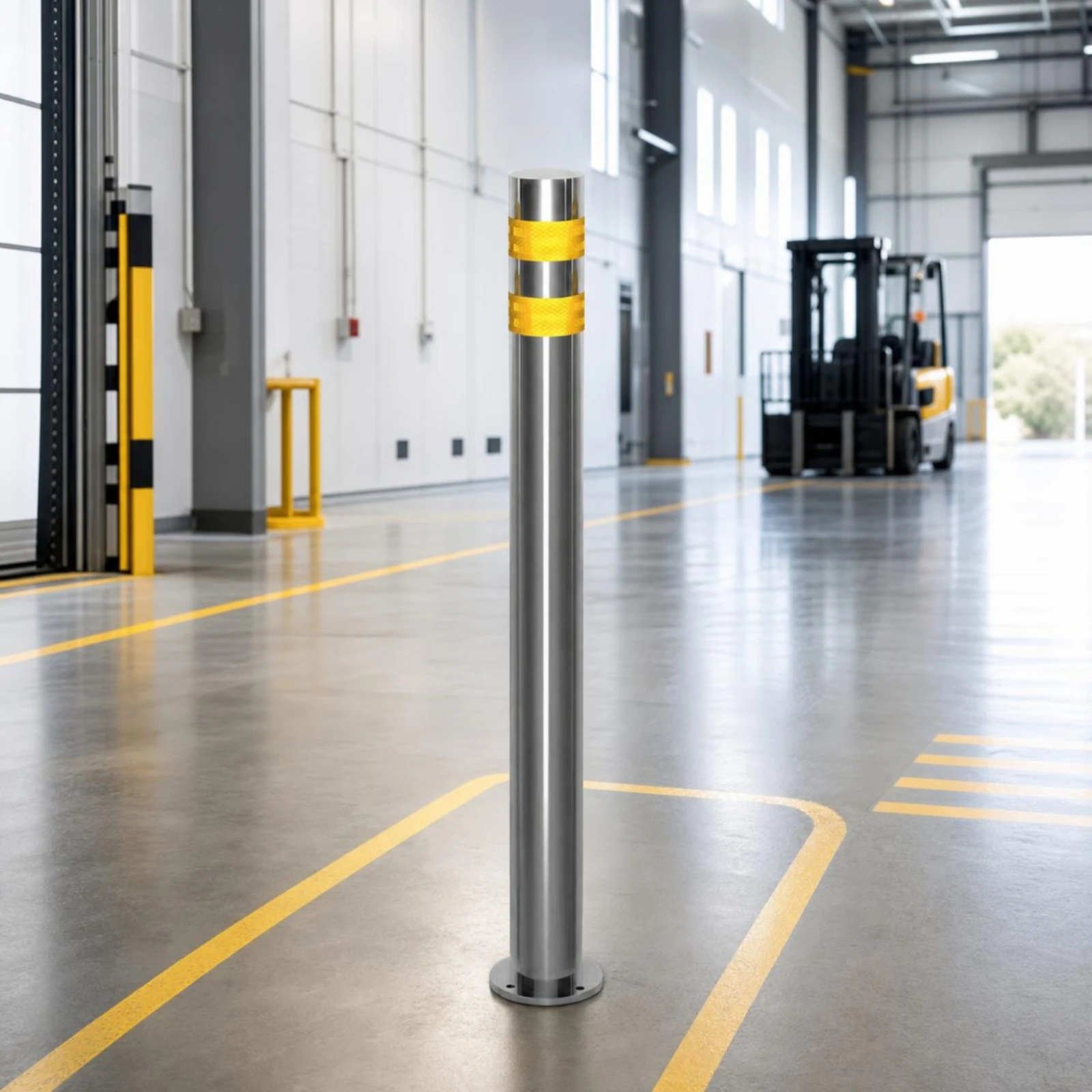 Stainless Steel Warning Post Base Plate Reflective Warning Post Reflective Steel Bollard Loop Top Locking Structure