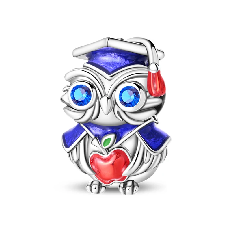 Luxury 925 Sterling Silver Owl Graduate Charms Bead Fit Original Bracelet DIY Women Engagement Jewelry Gift