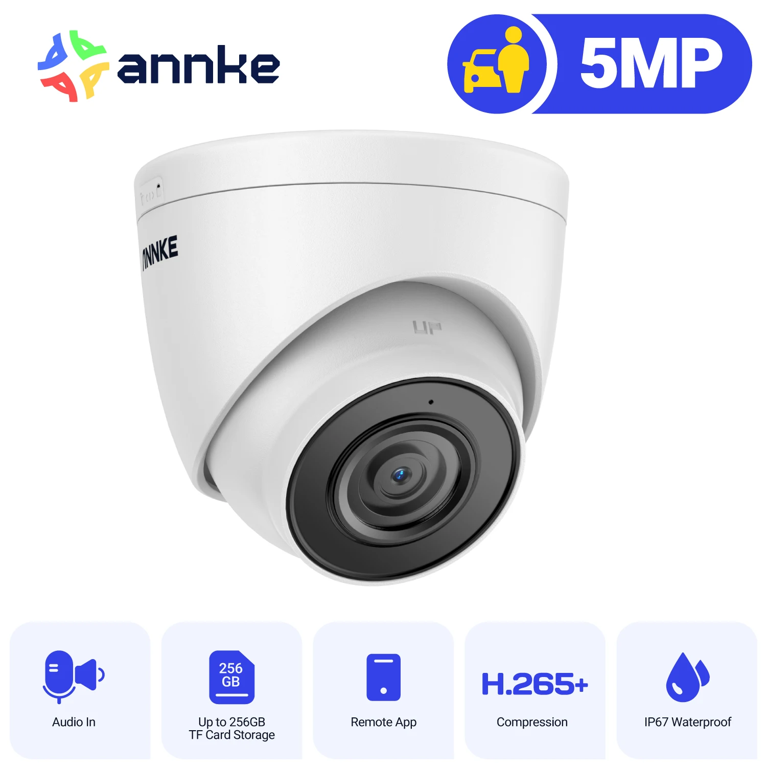 ANNKE Outdoor Surveillance Camera 5MP IP Night Vision IR Network Security Protection POE Camera Audio Record H.265+ IP67 Camera