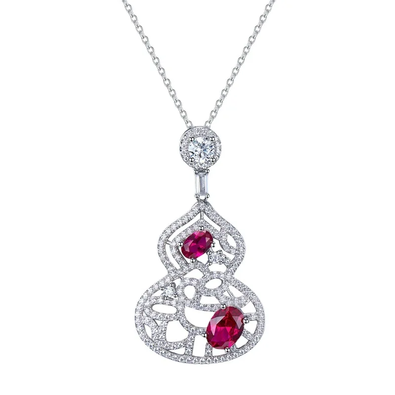 

2023 New S925 Silver Ruby Gourd Necklace Auspicious Red High Carbon Diamond Pendant