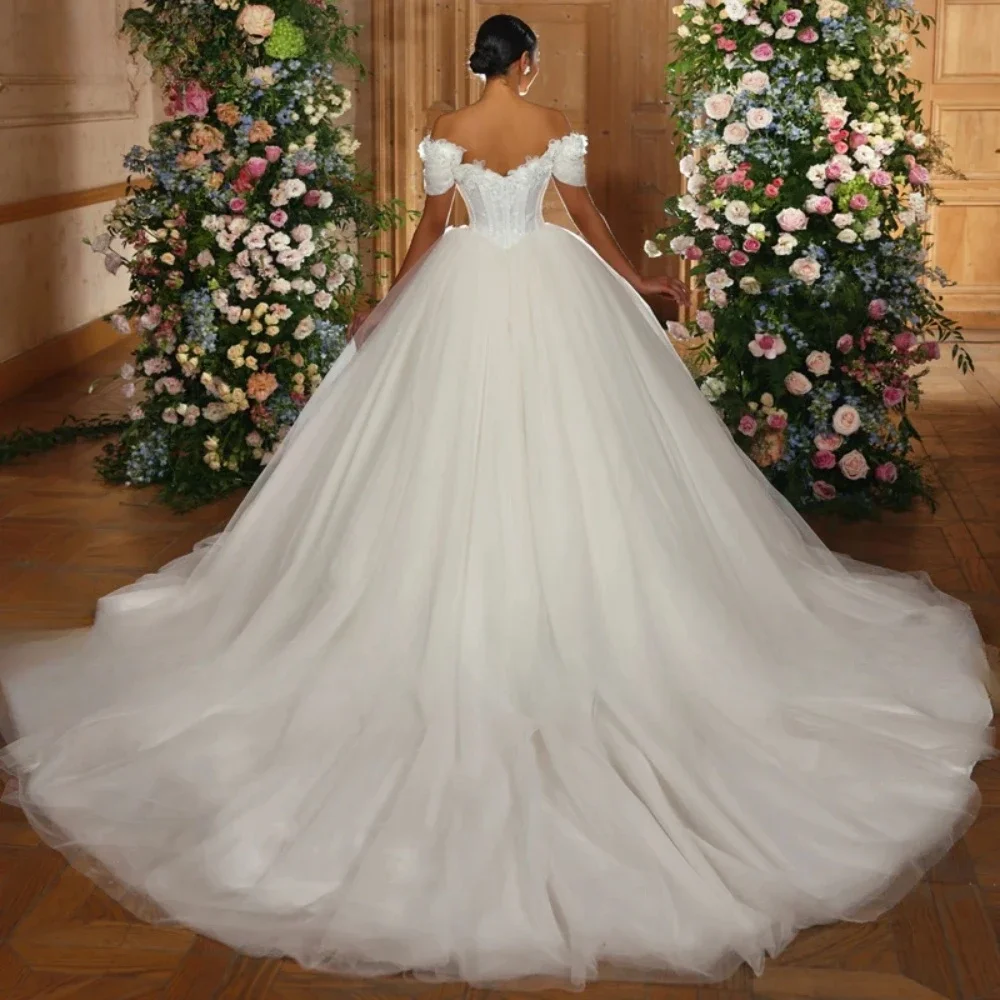 تخصيص رائعة الحبيب الزهور مطرز فستان الزفاف مثير قبالة الكتف الدانتيل يزين ثوب الزفاف تألق فستان العروس #4