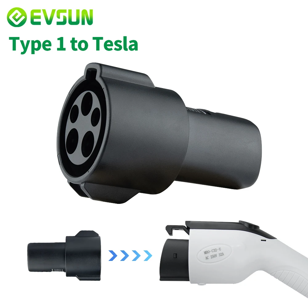 EVSUN Electric Car Charging Connector SAE J1772 Type 1 to Tesla Convertor EVSE EV Charger Adapter for Tesla Model X/Y/3/S