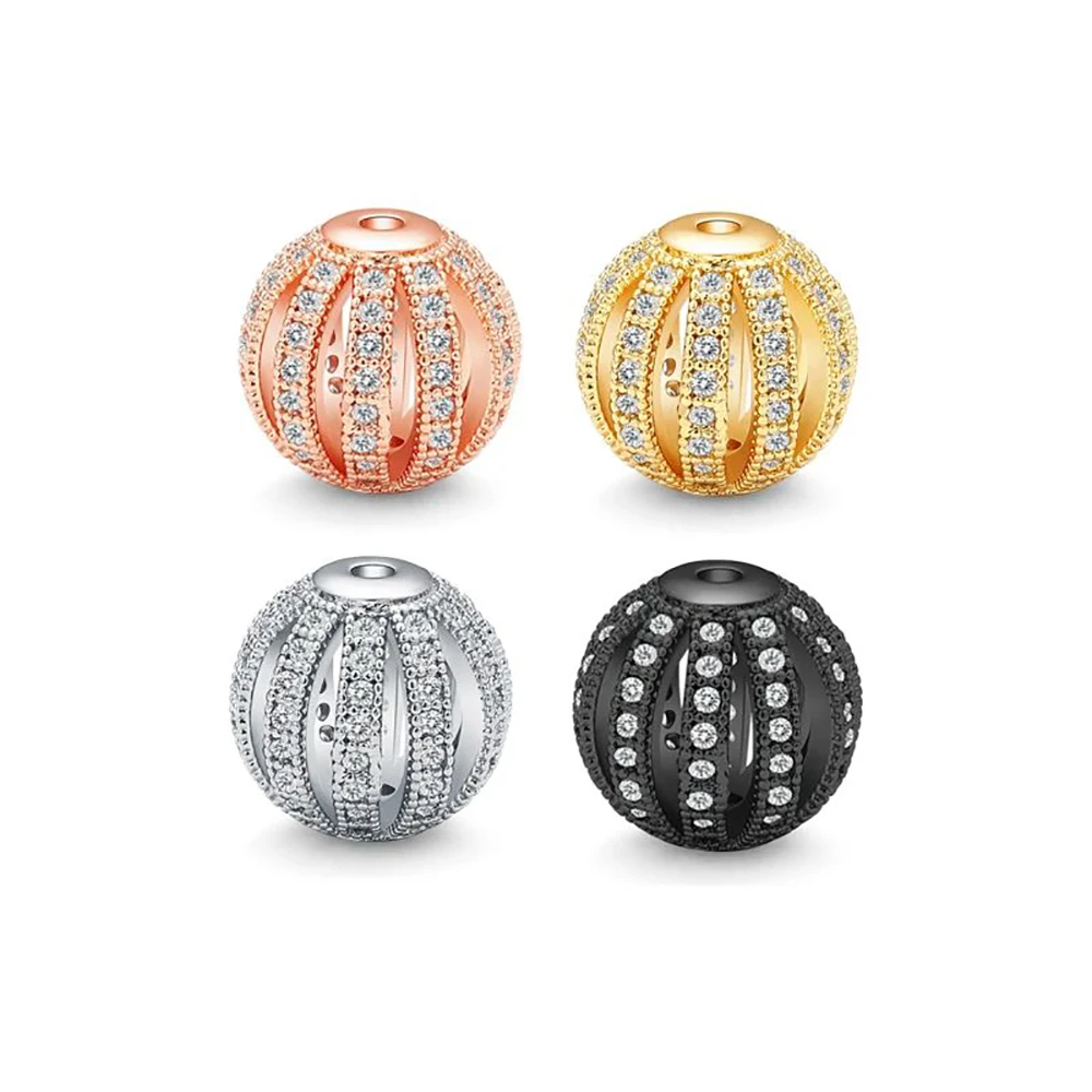 3pcs/Lot 10mm Wholesale Gold-plated Brass Watermelon Beads For Bracelet Makings 2025 New Fashion CZ Stone Ball Jewelry DIY Charm