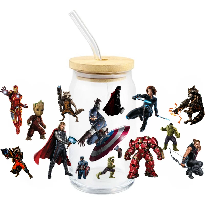 Marvel Iron Man Captain America Cup Stickers UV DTF Waterproof Transfers Decals16oz Libby Glass Cup Scratch Resistant Stickers