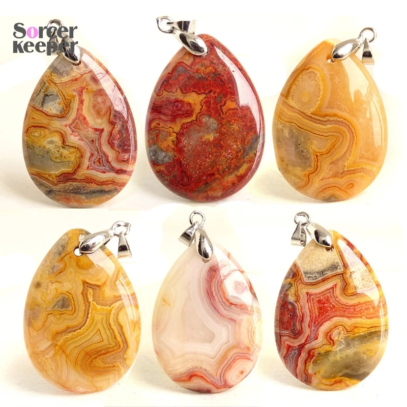 Smooth Crazy Lace Rosetta Agate Pendant Necklace Bracelet Geometric Craft Natural Stone Earring Jewelry Making Accessories BQ906