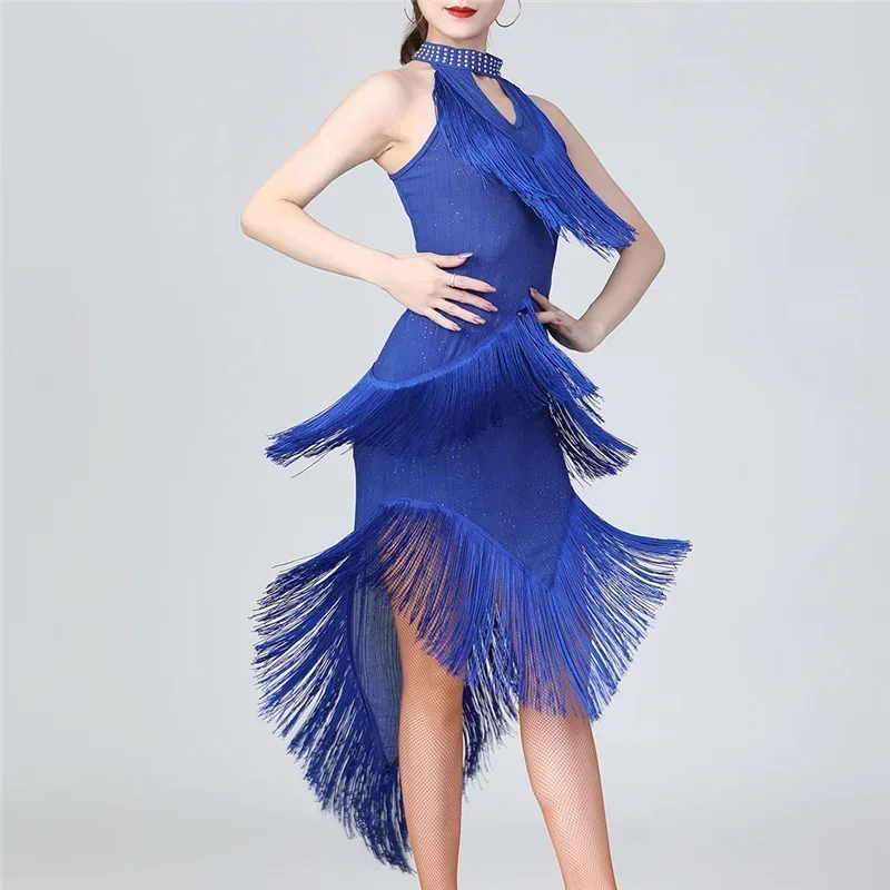 Women Salsa Latin Dance Dress Sequin Tassel Fringe Flapper Dress 1920s Gatsby Cocktail Dress Tango Ballroom Dancing Costume