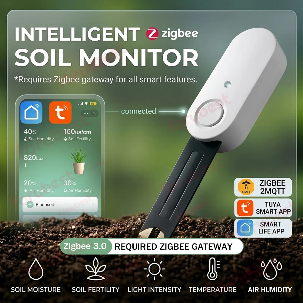 

Zigbee Soil Moisture Sensor,Smart Soil Tester Monitor Fertility Temp Humidity Light Detector,For Tuya Z2M Irrigation Automation