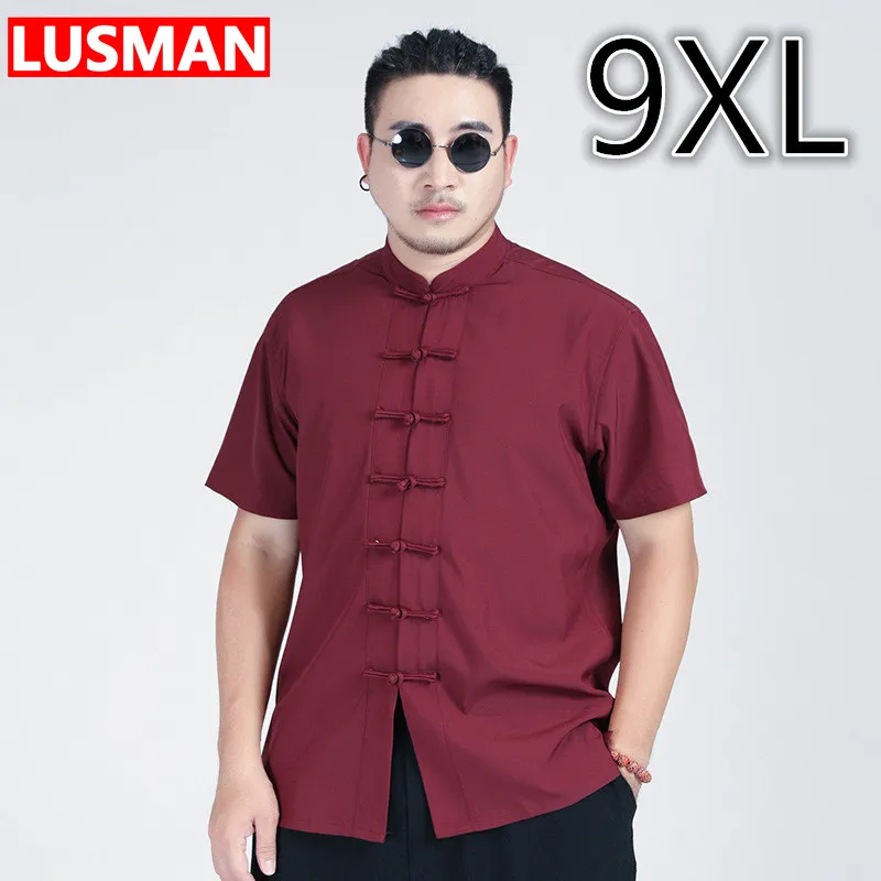 

Tang Dynasty Shirts for Men Plus Size Casual Oversized Loose Chinese Style Shirt Big Size Short Sleeve Pure Color Tops 68-175KG