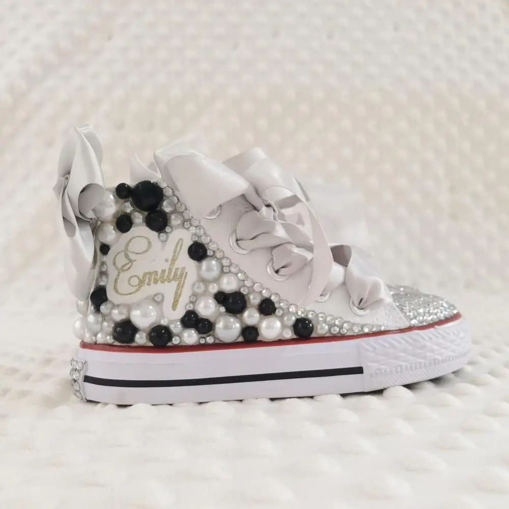 Customized Your Name Original Kid Canvas Shoes Sparkle Rhinestone cow Inspired Baby Girl Handmade Gift Crystal Flats Sneakers