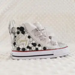 Personalizzato il tuo nome scarpe di tela per bambini originali Sparkle strass mucca ispirata alla neonata regalo fatto a mano scarpe da ginnastica in cristallo