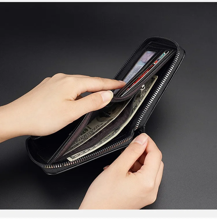 محفظة رجالية ريترو قصيرة من جلد البولي يوريثان، متعددة الوظائف، محفظة جيب بسحاب للعملات المعدنية