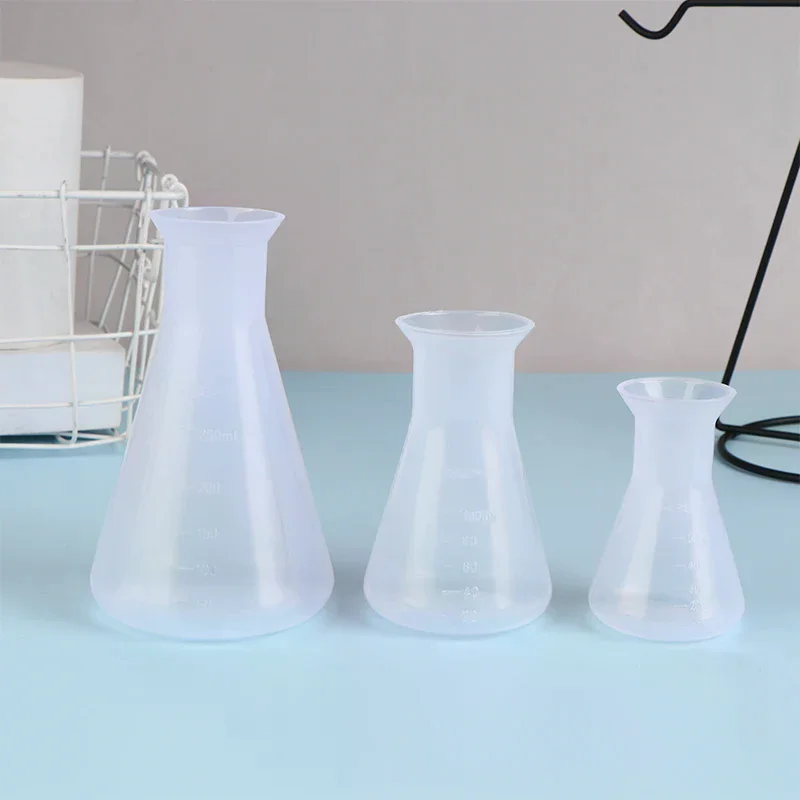 Frasco Erlenmeyer de plástico de 50/100/250ml, frasco triangular cónico de cuello estrecho, instrumento de análisis de laboratorio de química, 1 ud.