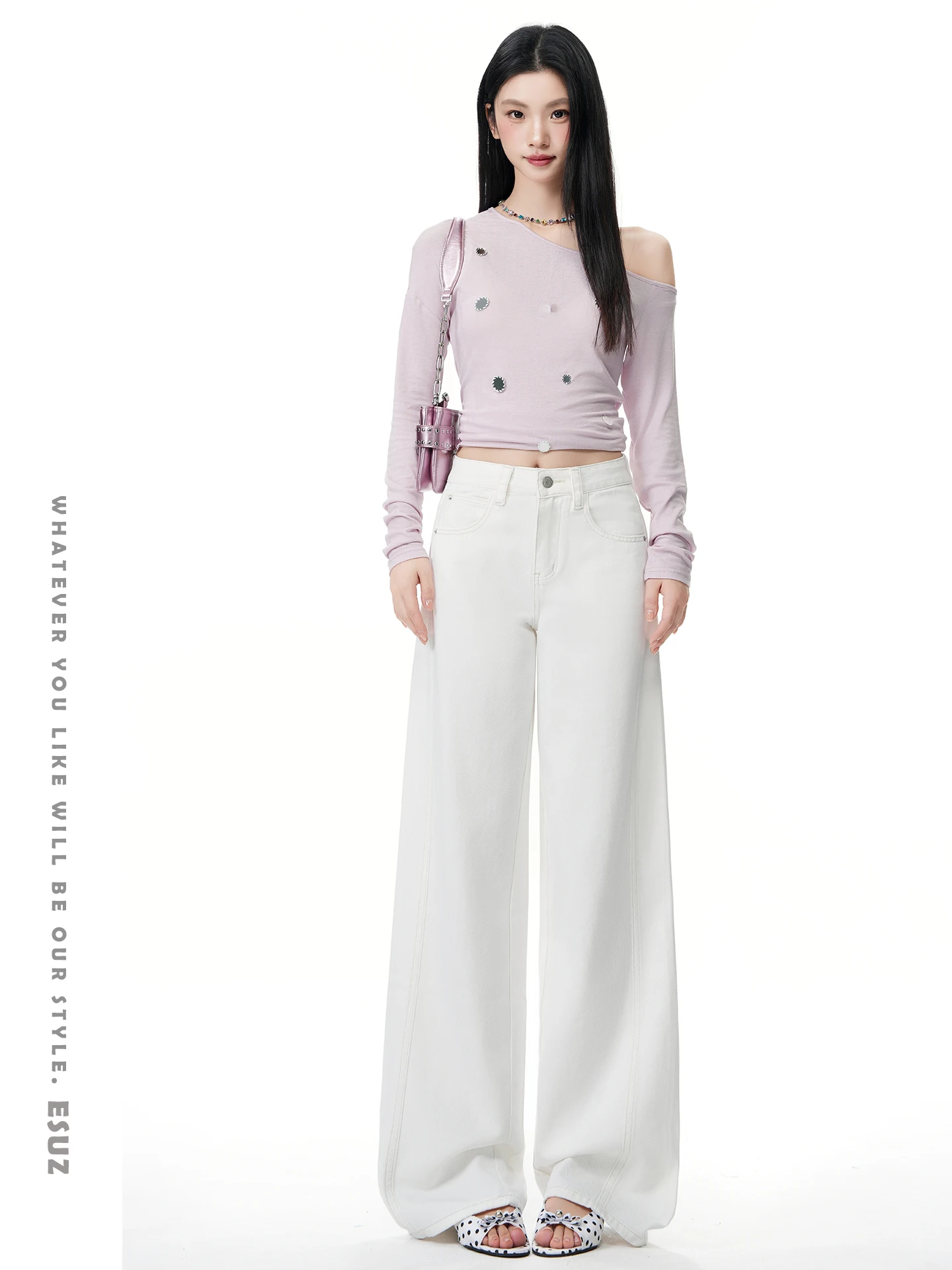 

High Waist Wide Leg White Jeans Women's Loose Fit Slimming Spring 2026 New Style Casual Cotton Denim Floor-Length Trousers