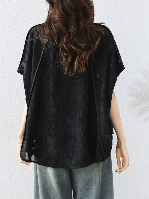 New Chinese Sle Embroidered ort Sve irt Women's Loose Hollow out Top Summer 2025 Faionable Mommy Casual Blouse