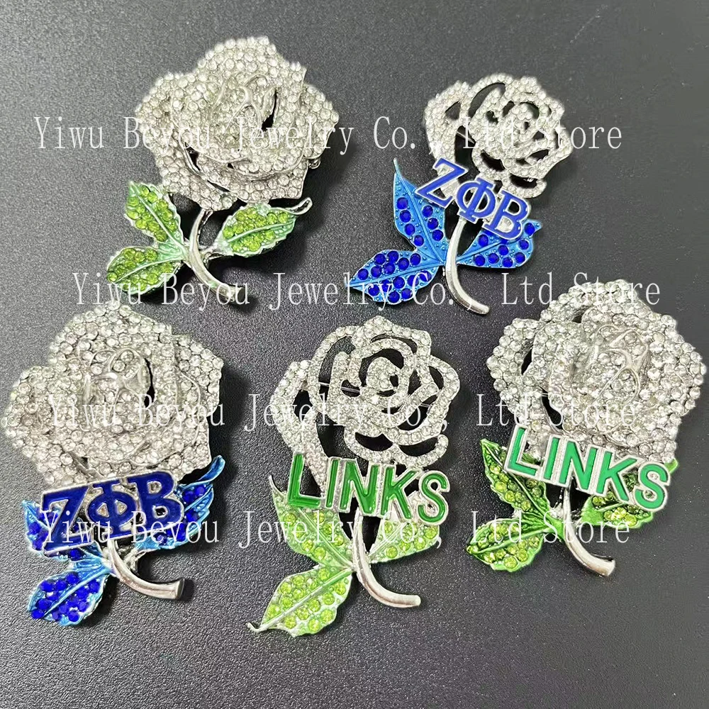 LINKS & ZOB Greek Letter Rose Brooch
