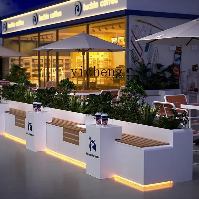 BJ-22 outdoor stainless steel flower box seat combination wrought iron flower bed shopping mall rectangular flower slot