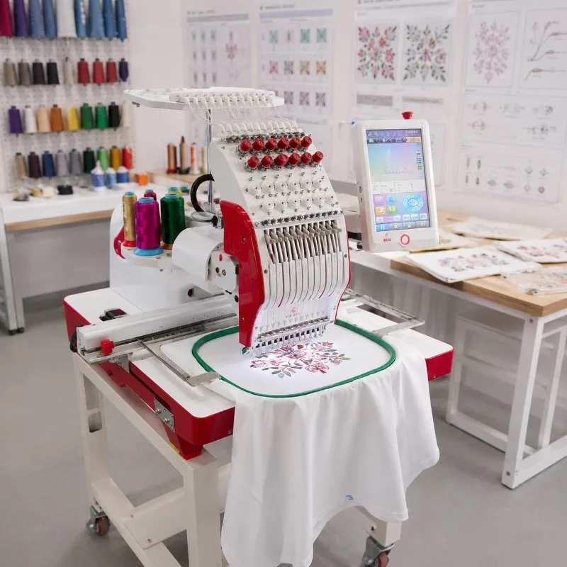 Industrial Embroidery Machine Dual Head Computerized Customized Garment Logo Equipment Clothing Line Use
