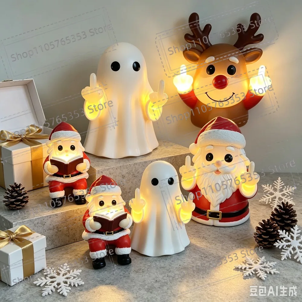 Milu Deer Christmas Santa Claus Middle Finger Night Light Reading Santa Claus Light Lamp Home Bedroom Desk Props Decoration