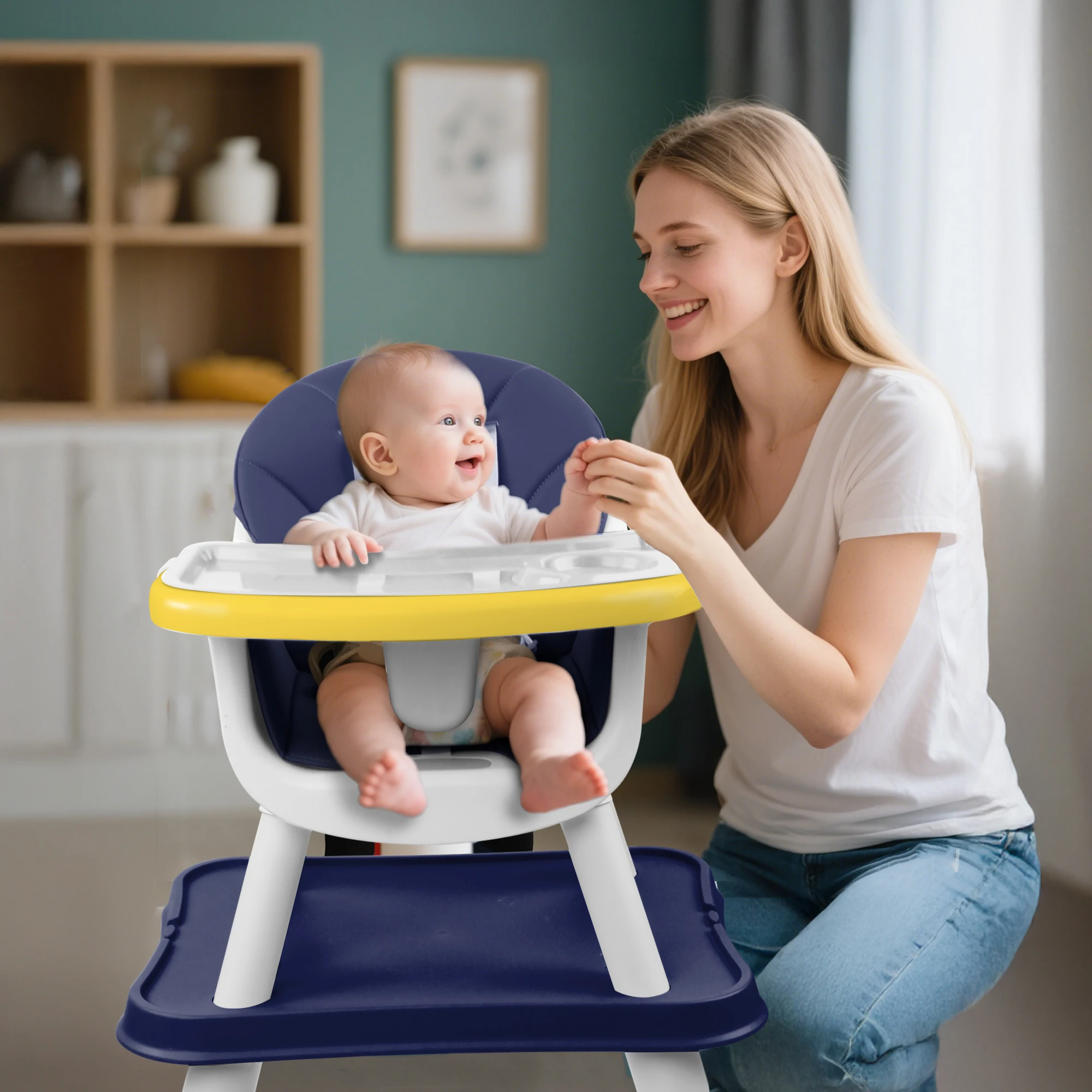 Convertible 5-in-1 High Chair for Babies And Toddlers - Building Block Table Kids Learning Desk & Chair Set with Easy Clean Cushion And Removable Tray 5-Point Harness - view 3