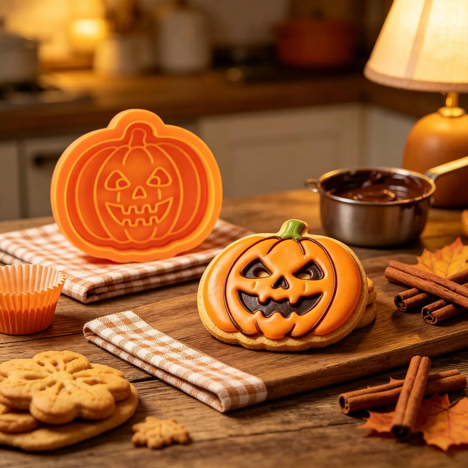 Pumpkin Halloween Cookies Cutters Ghost Cat Candy Cookies Mold Fondant Embosser Stamp Halloween Party Cake Decor Tools