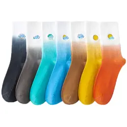Fashion Embroidery Weather Forecast Pattern Funny Mood Barometer Socks Color Changing Couple Tide Socks Rain Sunny Fashionable