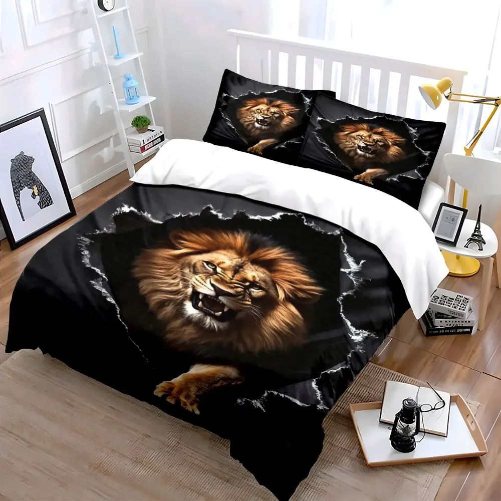 Lion Themed Decor Set Soft Comfortable Duvet Cover Bedding Set Included 1*Duvet Cover & 2*Pillowcases, gift
