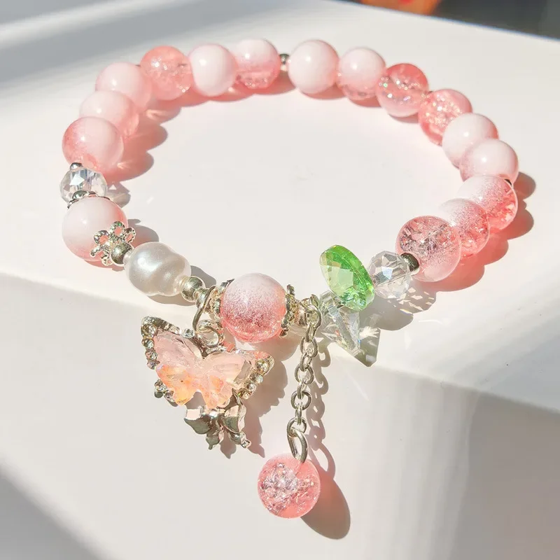 Pulsera con cubierta de leche de cristal con forma de mariposa, pulseras de estilo fresco para novias y estudiantes, joyería para amigos, cadena de cuentas de regalo