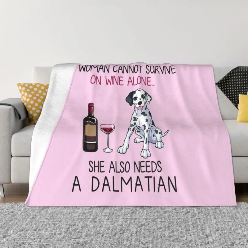 Dalmatian And Wine Funny Dog Sofa Fleece Throw Blanket Warm Flannel Pet Puppy Lover Blankets for Bedding Office Sofa Bedspreads