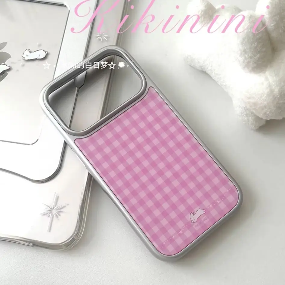 Korean Ins Pink Checkered Rabbit Star Phone Case For iPhone 17 Air 16 15 14 13 12 11 Pro Max Plus Y2K Anti Fall Cover Advanced