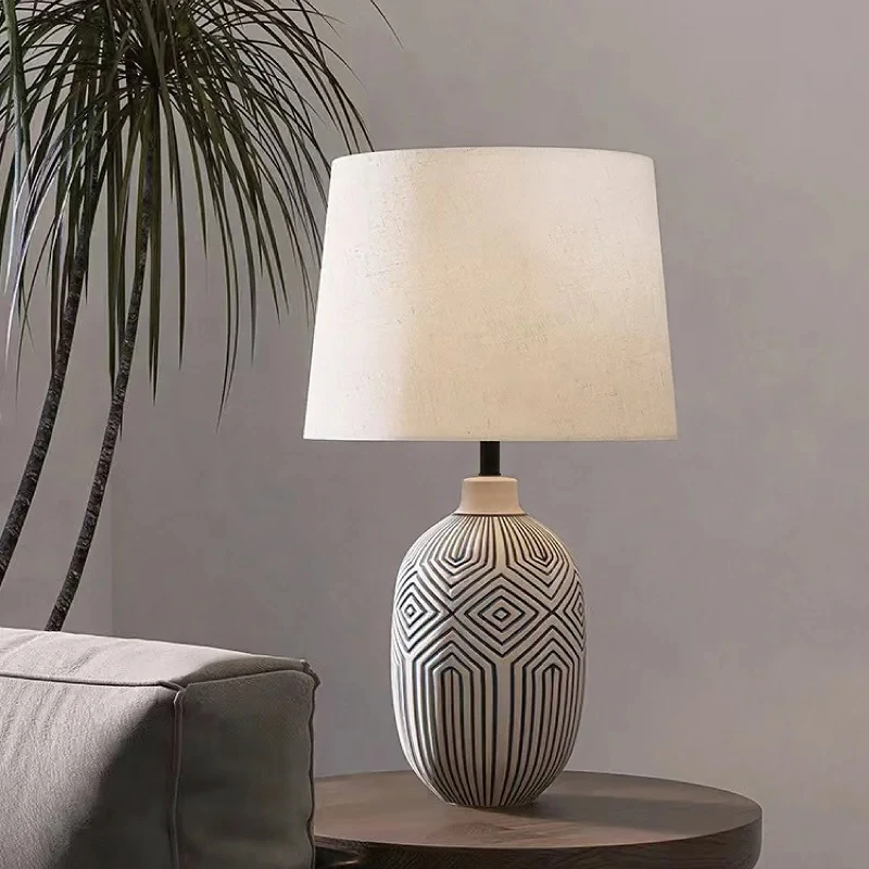 Ceramic Pot Table Lamp Japanese Style Ceramic Simple Style Living Room Lamp Study Bedroom Bedside Lamp