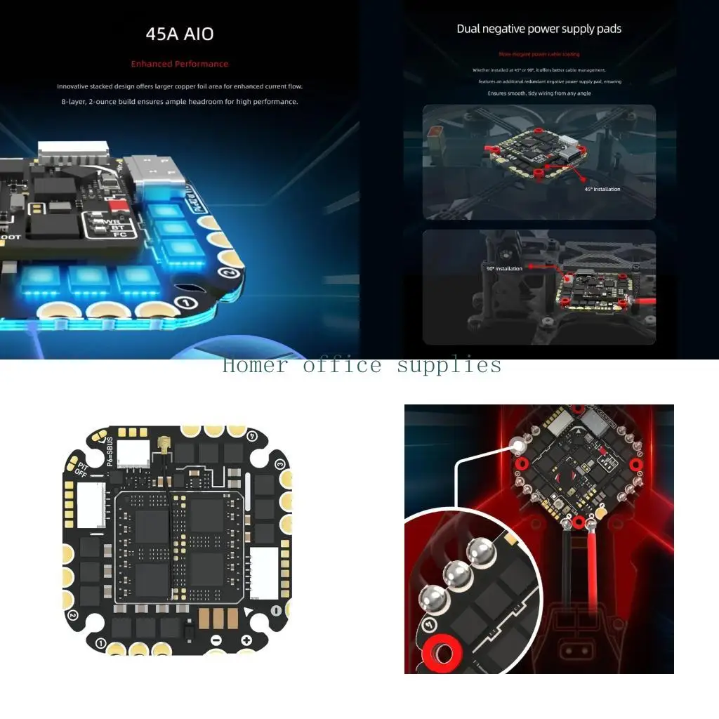 K43B FPV Flight Controller Board 36X36Mm with Service Port and Connection Labels, ELRS Ready Layout, 45A Current Class Reference