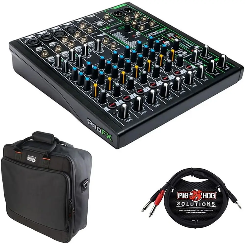 kie ProX10v3 10-Channel Sound Reinorcement Mixer with Built-In X, Gator Cases G-MIXERBAG-1515 Mixer Bag & Stereo Cable 10' Bundl