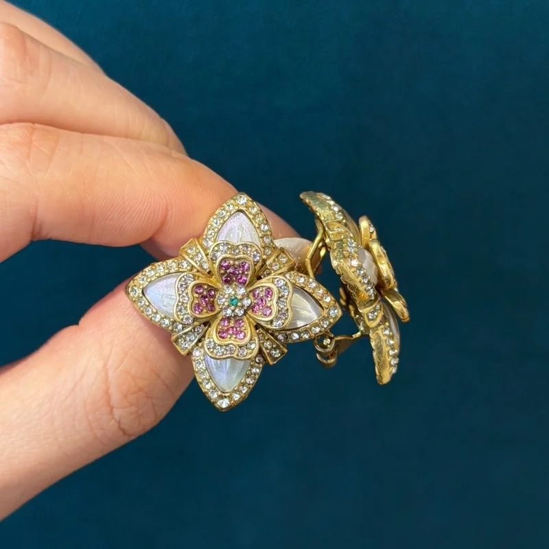 Vintage Colorful Rhinestone Four Leaf Clover White Glass Earrings Gold Color Trendy Art Deco Jewelry For Woman Luxury Brand Gift