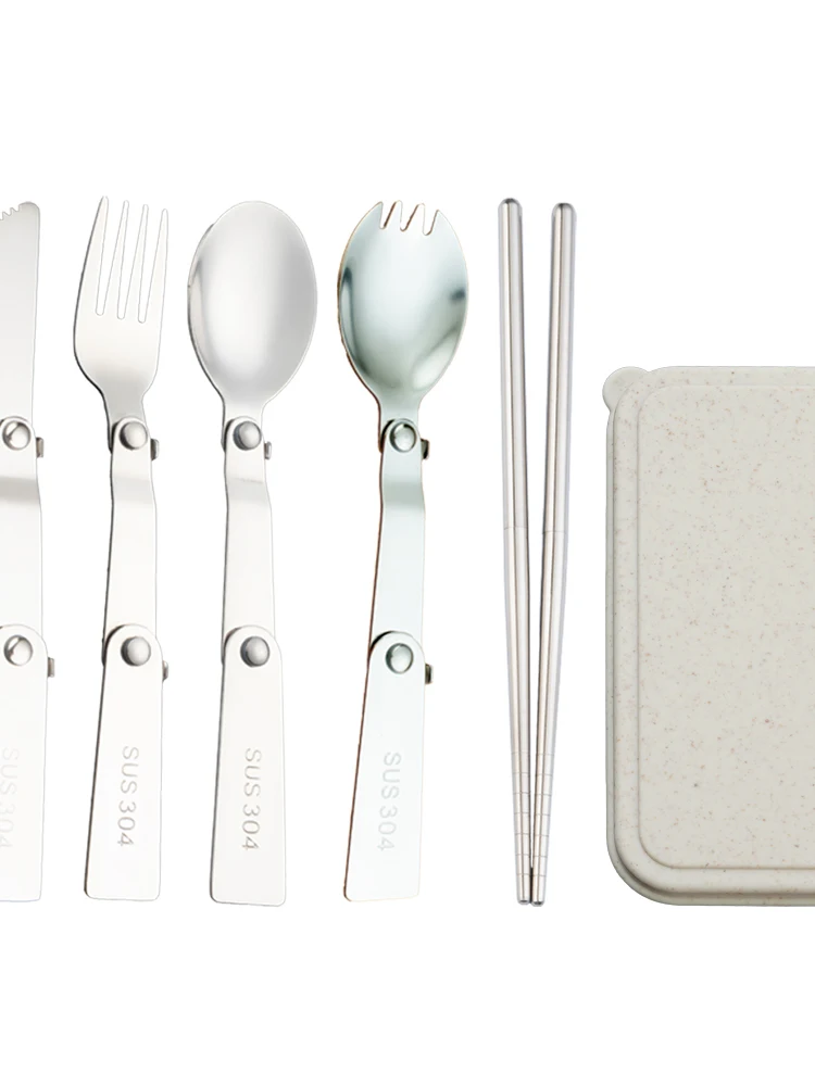 Portable 304 Stainless Steel Dining Set Fork Spoon Chopsticks Knife Outdoor Travel Foldable Dining Utensils for Students And ... view 5
