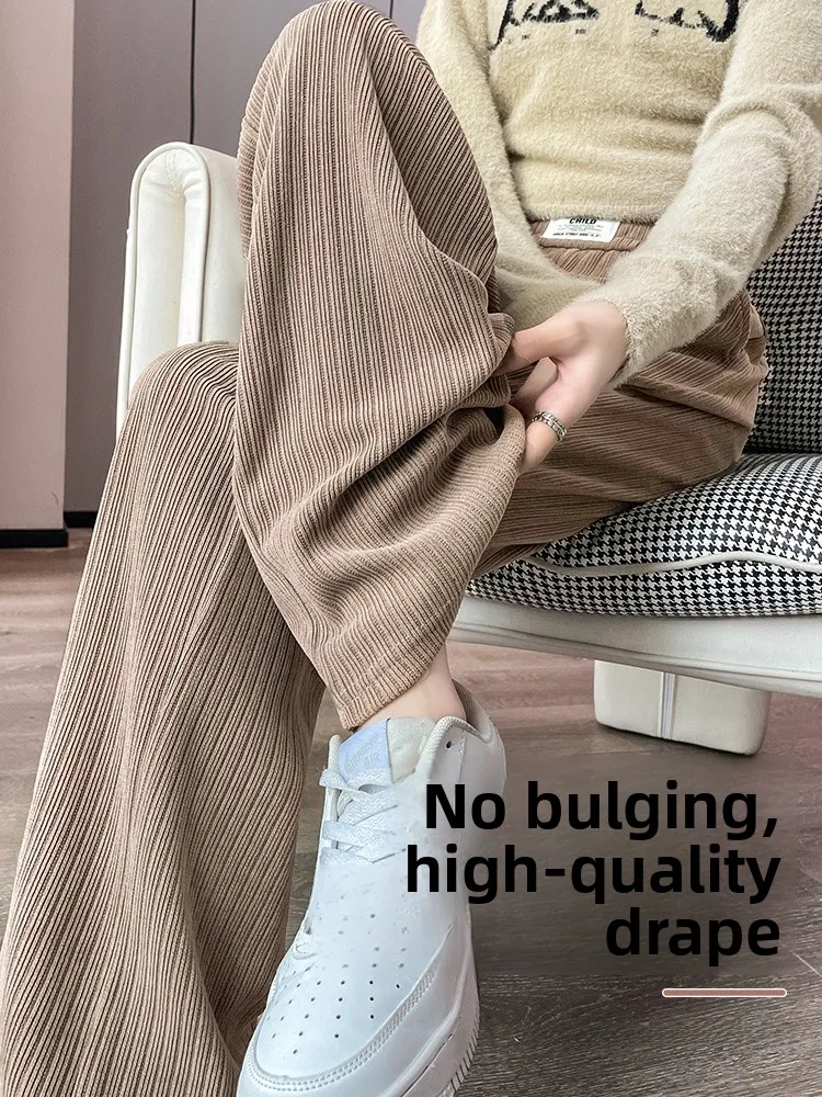 High Waist Fce Lined Thi Wide Leg Pants Women's Autumn Winter Korean Sle Long Loose Casual Straight Cut Trousers