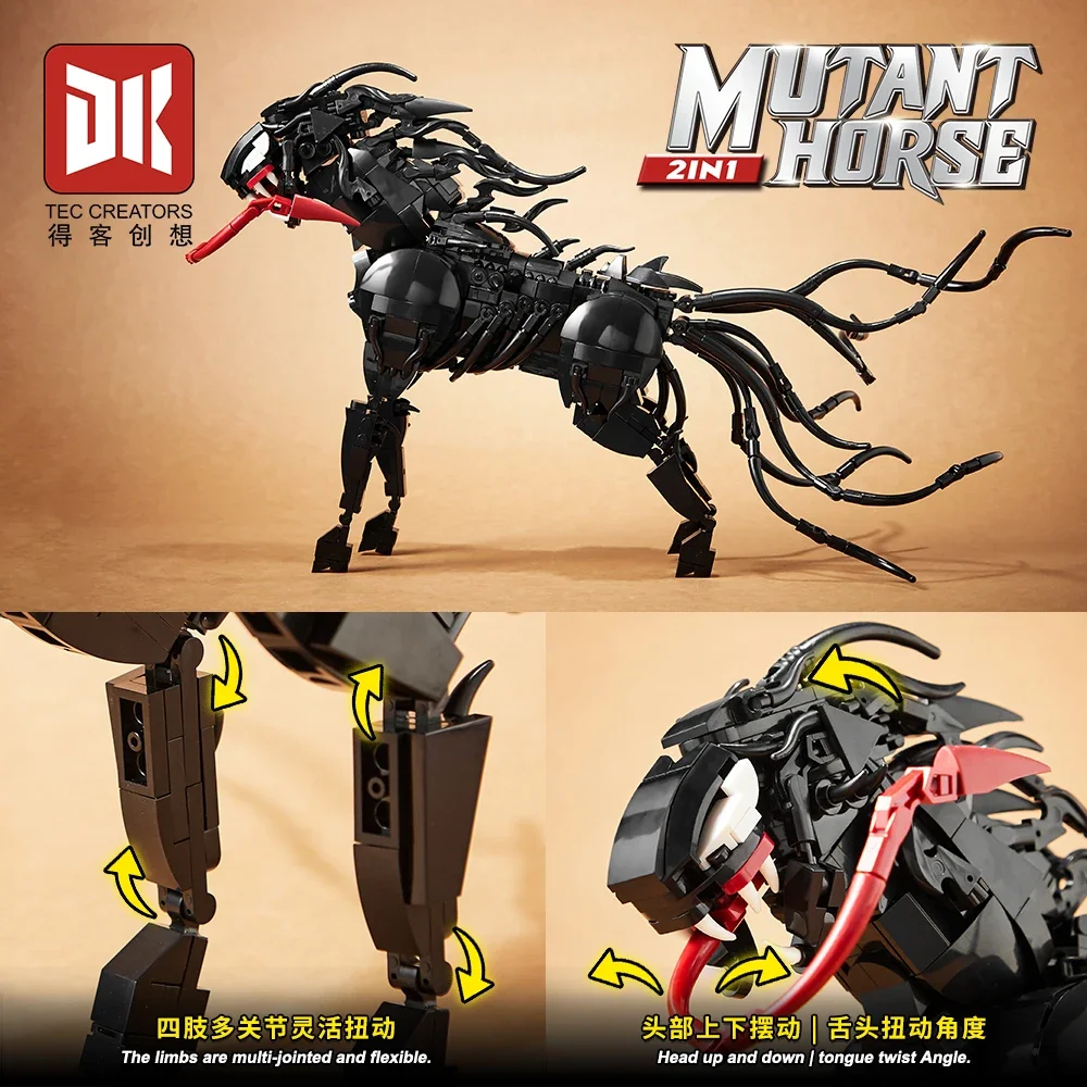 MOC Film Figuren Modell 2-IN-1 Mutant Pferd & Bösartiger Hund mit Display Stand Bausteine Montage kit Kinder Ziegel Spielzeug Geschenke