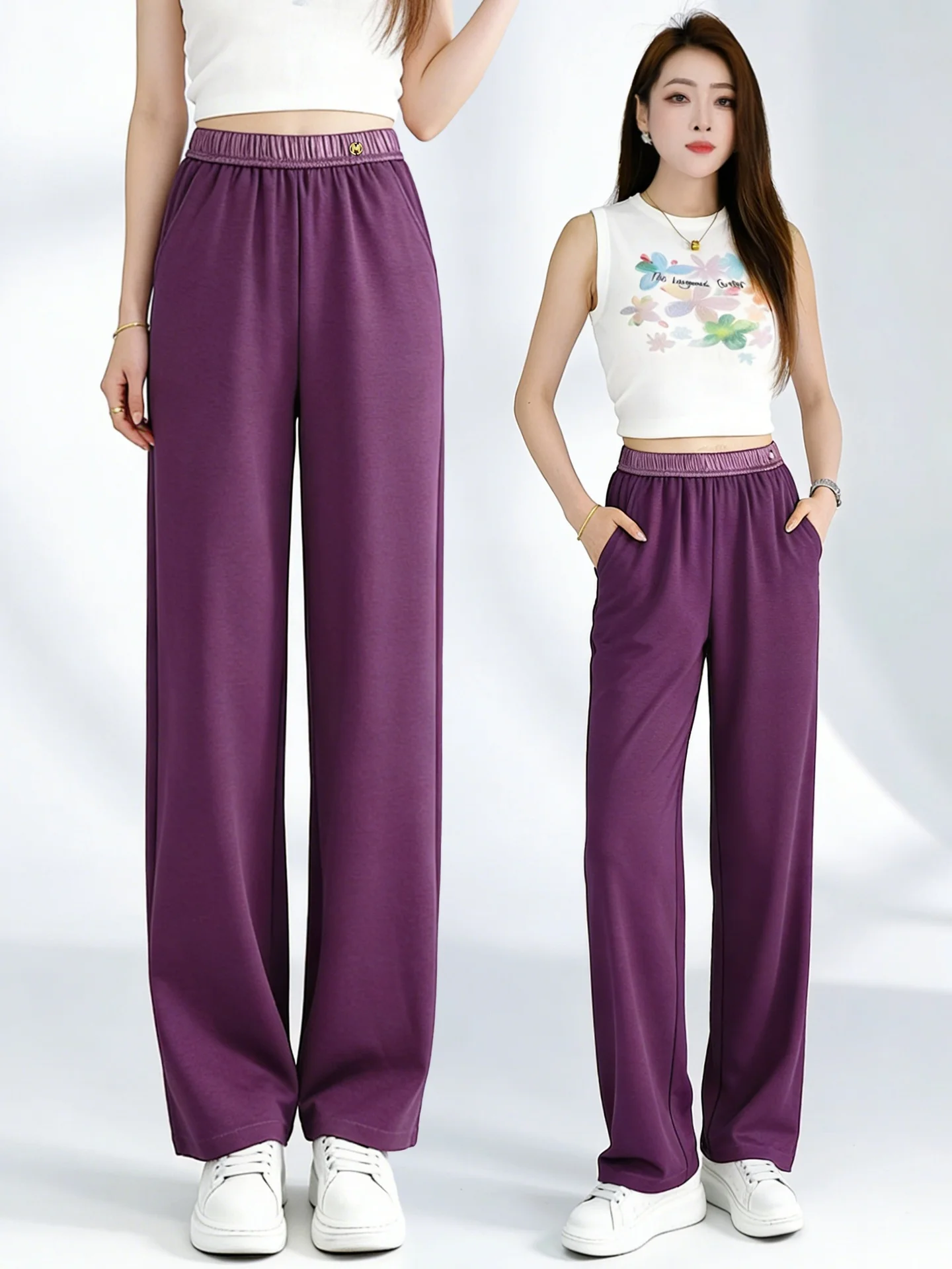 

Женские широкие брюки Slim Fit: тонкие, с высокой талией, из модала, прямого кроя, для весны и лета. Модные, популярные, новые.